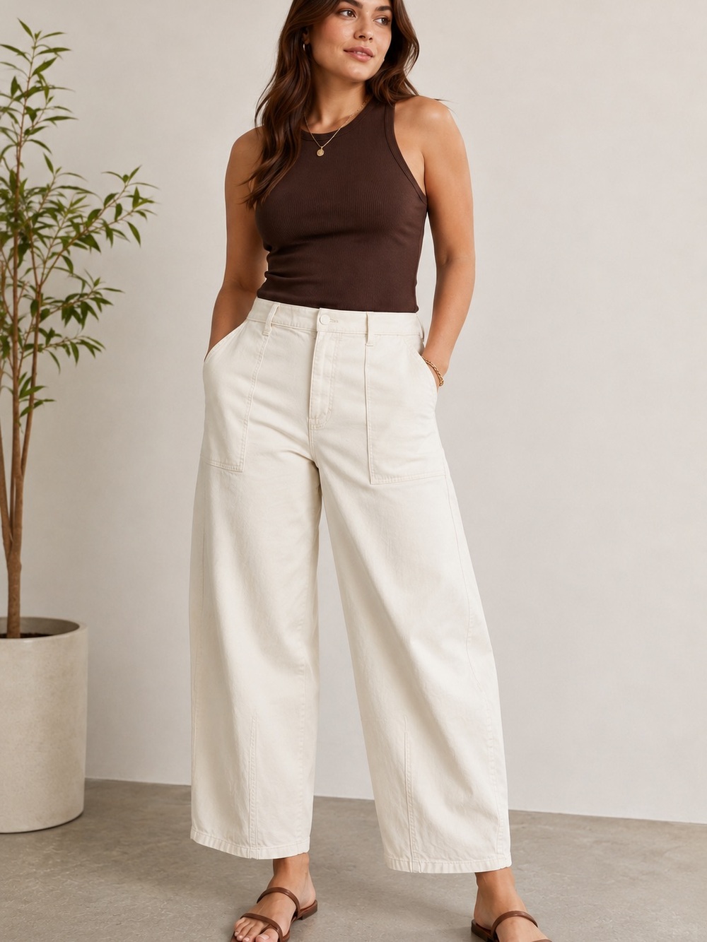 GAP Barrel Khaki Chino Pants Women’s 14 Cream  Cotton Stretch Utility